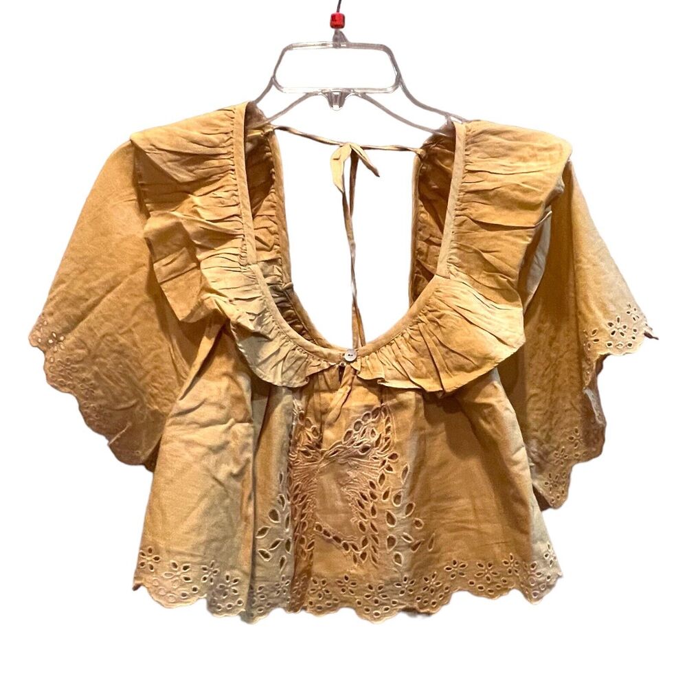 NEW Tularosa Adrianna Embroidered Top Womens Medium Golden Spice Crop Revolve